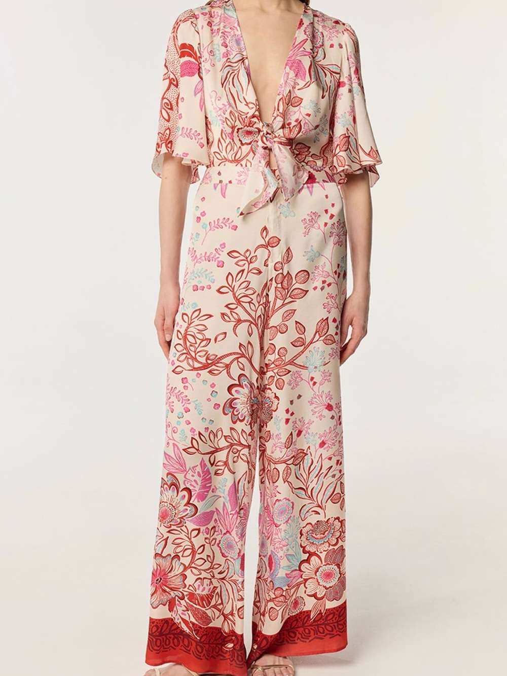 Poupette St. Barth Celie Flutter Sleeve Cream Wide-Leg Jumpsuit
